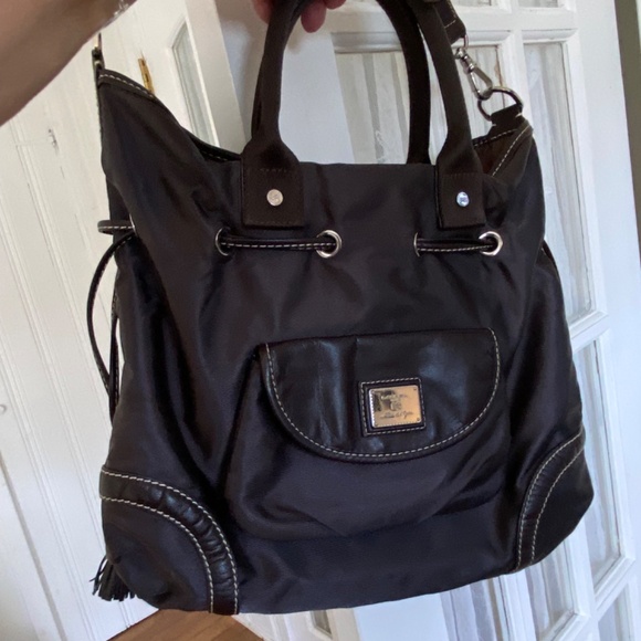 Lancel drawstring handbag nylon and leather brown - Picture 10 of 11